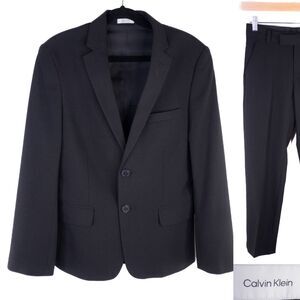 Calvin Klein 2-Pcs Solid Black Jacket Sz 10 Pants 25X24 Poly Blend EUC